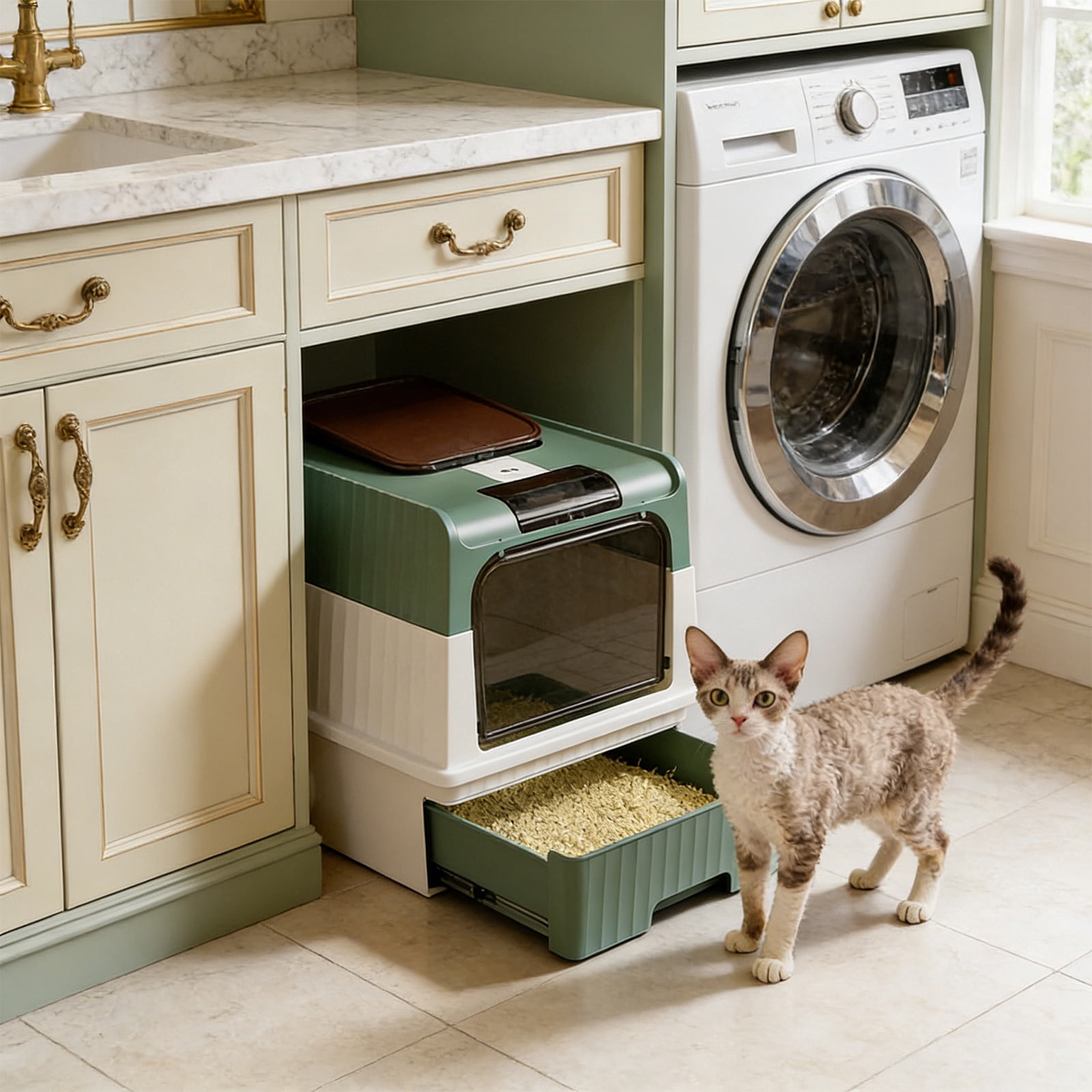 WLAGOOD Large Portable Foldable Cat Litter Box 19.3×13.8×14.6in Fully Enclosed Pan Detachable Drawer Odor Control Anti-Splashing Smooth Edge Spacious Entrance Indoor Cat Toilet