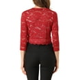 thumbnail image 3 of INSPIRE CHIC Valentine's Day Women's Shrugs Floral Lace Cardigan 3/4 Sleeves Sheer Cover Up Top M Deep Red, 3 of 7