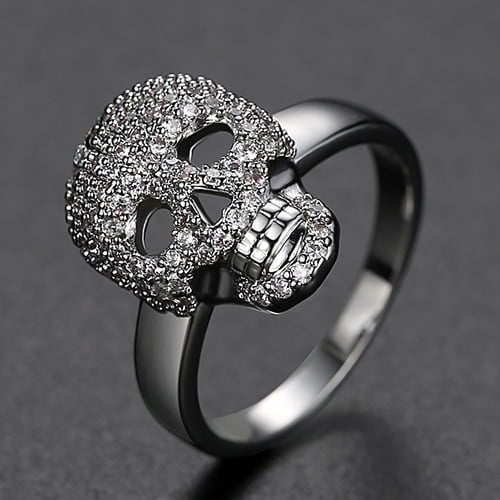 Punk Colorful CZ Skeleton Devil Ring Negro Blanco Bling Zircon Skull Face Iced Rings para hombres Fashio Biker Hip Hop Jewelry WD.WDQZL Cocina