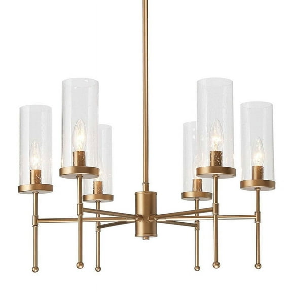 LNC 6-Light Matte Gold Cylinder Chandelier with Seeded Glass for Kitchen Island