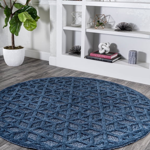 JONATHAN Y IBIZA 5' Round Area Rug, Talaia Neutral Geometric - Navy, IBZ102B-5R