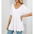 thumbnail image 4 of Cute Tops for Women Short Sleeve V Neck Pleated Peplum Tops Solid Color Casual Flowy Babydoll Shirts Loose Blouses Womens Clothes, 4 of 5