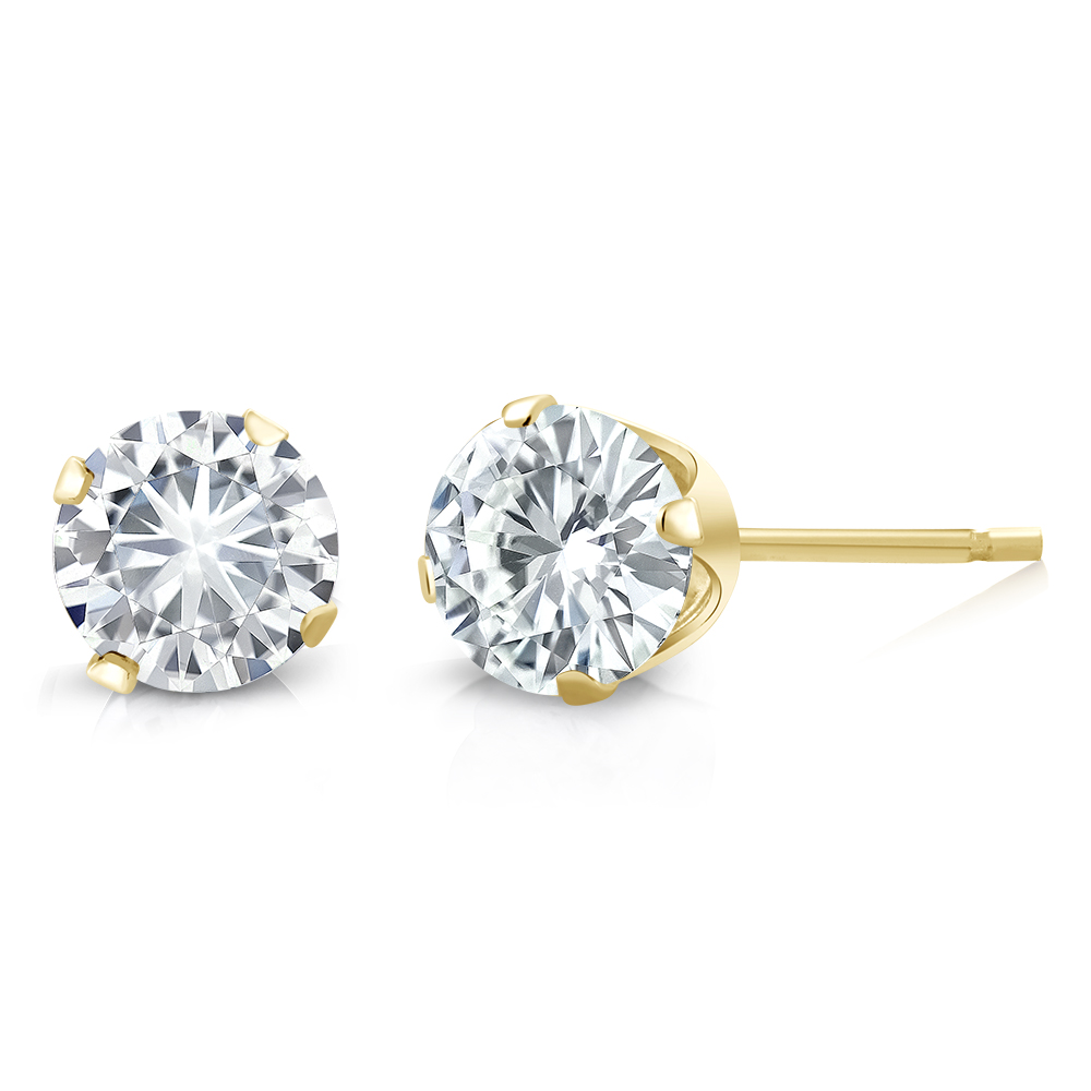 Gem Stone King 14K Yellow Gold White Moissanite Stud Earrings for Women Men | 0.46 Cttw | Round 4MM