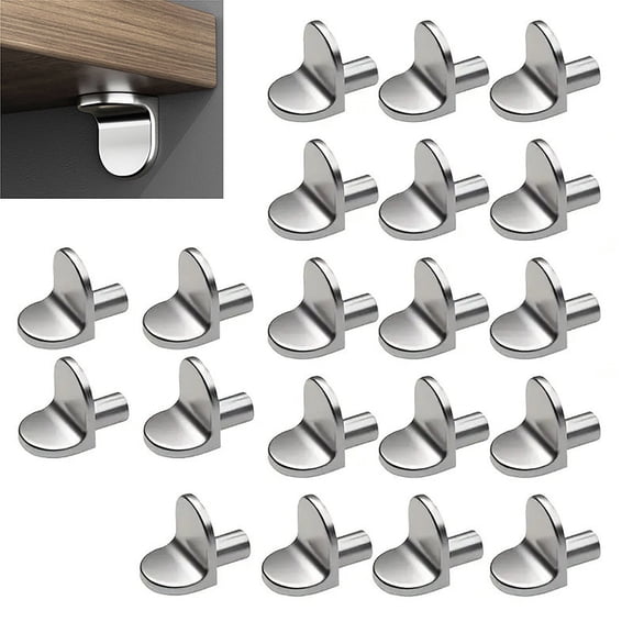 HOMElORA 20 Pack Shelf Support Studs Pegs Pins Plugs 5mm L-Shaped Cabinet Bracket - Silver