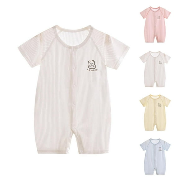 Tranfacy Newborn Boys Girls Summer Bear Print Short Sleeve Seamless Sleep Romper Bodysuit for 2 to 18 Months Infant Wear