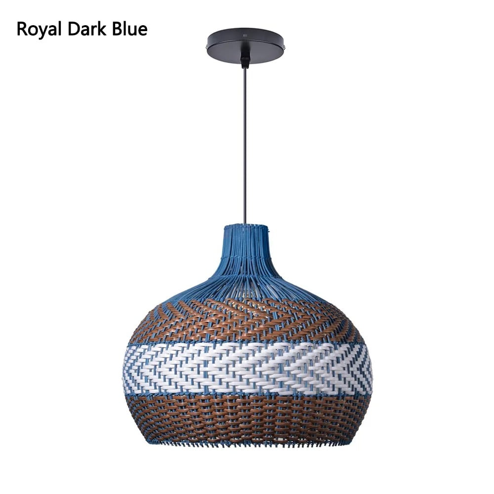 LittleGlovo Classic Blue Rattan Pendant Light Shade Quality Handmade Kitchen Island Dining Room Hanging Ceiling Chandeliers
