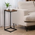 thumbnail image 3 of OLOV Indoor Stainless Steel and Wooden C Shaped End Table, Brown (Set of 2), 3 of 5