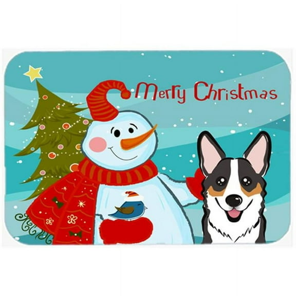 Caroline's Treasures Snowman with Tricolor Corgi Glass Cutting Board Large
