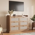 thumbnail image 2 of 6 Drawer Chest with Rattan Design, Boho Style Dresser with Golden Handles, Brown Wood Storage Organizer for Bedroom, Living Room, or as a Side Table, 2 of 9