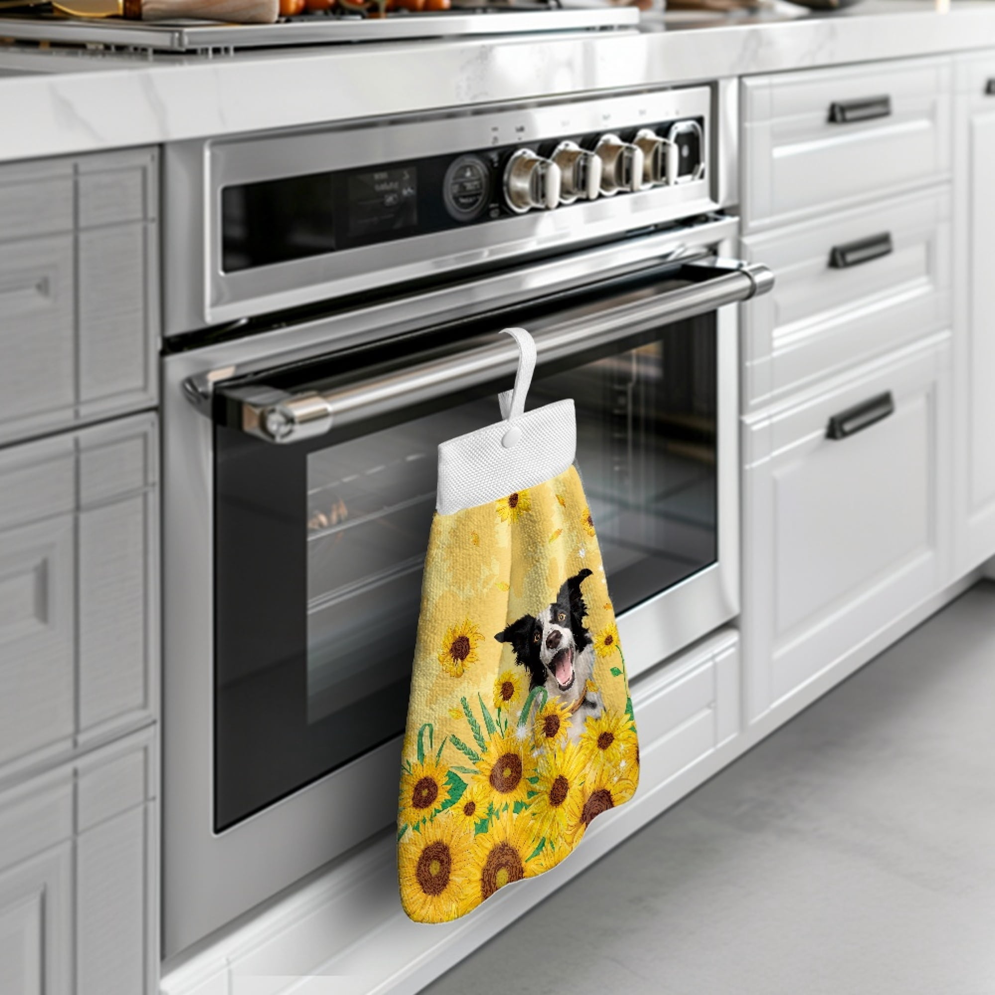 ZIATUBLE Sunflower Hand Drying Towels Border Collie Hanging Kitchen Dish Towel Absorbent Bathroom Hand Bath Towel 3 Pcs Easy to Install Dish Towel Hand Towels Dish Cloth Decor Accessories