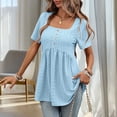 thumbnail image 5 of Turilly Womens Eyelet Embroidery Square Neck Blouses Summer Ladies Button Front Short Sleeve Loose Casual Tunic Tops, 5 of 5