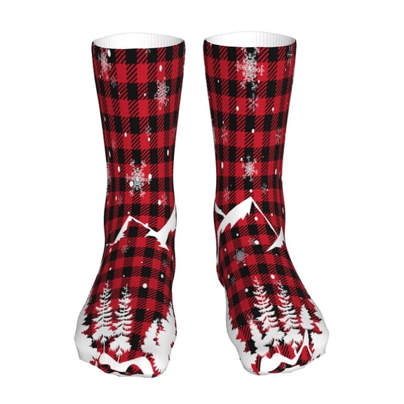 Uemuo Christmas Tree Buffalo Plaid for 16in Socks, Cotton Socks Sports Socks Knee High Socks Comfortable Socks For Men, Women
