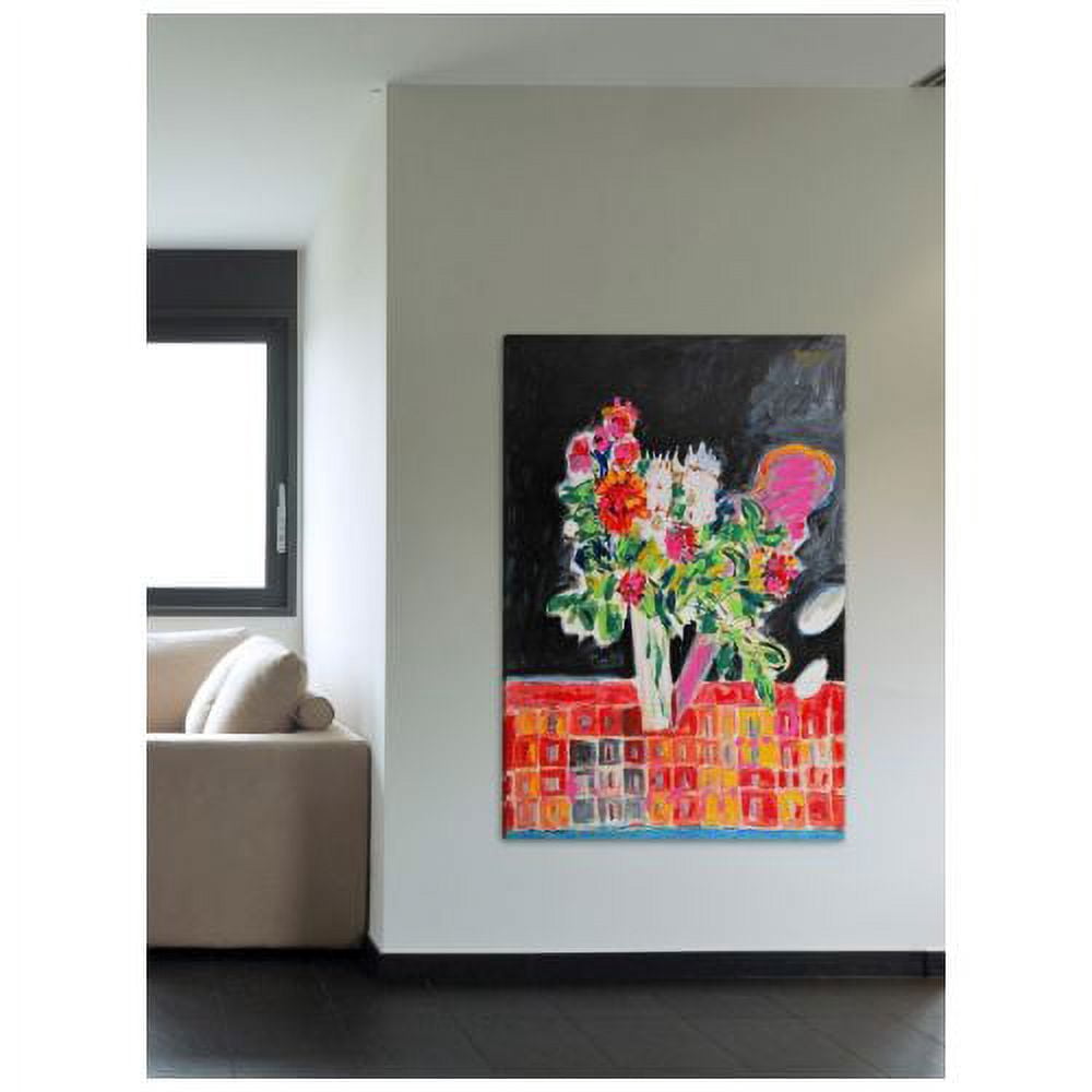 "Flowers on a Checkered Cloth" Painting Print on Wrapped Canvas