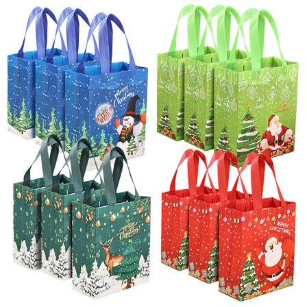 12 Pack Christmas Gift Bags Medium Size,Reusable Non-Woven Tote Bags with Handles for Gifts Wrapping Shopping Xmas Party Supplies