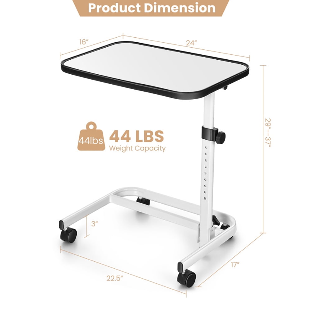 Finihen Rolling Overbed Side Table, Sofa Side Table, Bed Side Table, Bedside Table with 9-Level Adjustable Height, for Living Room, Bedroom, White Finihen Rolling Overbed Side Table, Sofa Side Table, Bed Side Table, Bedside Table with 9-Level Adjustable Height, for Living Room, Bedroom, White