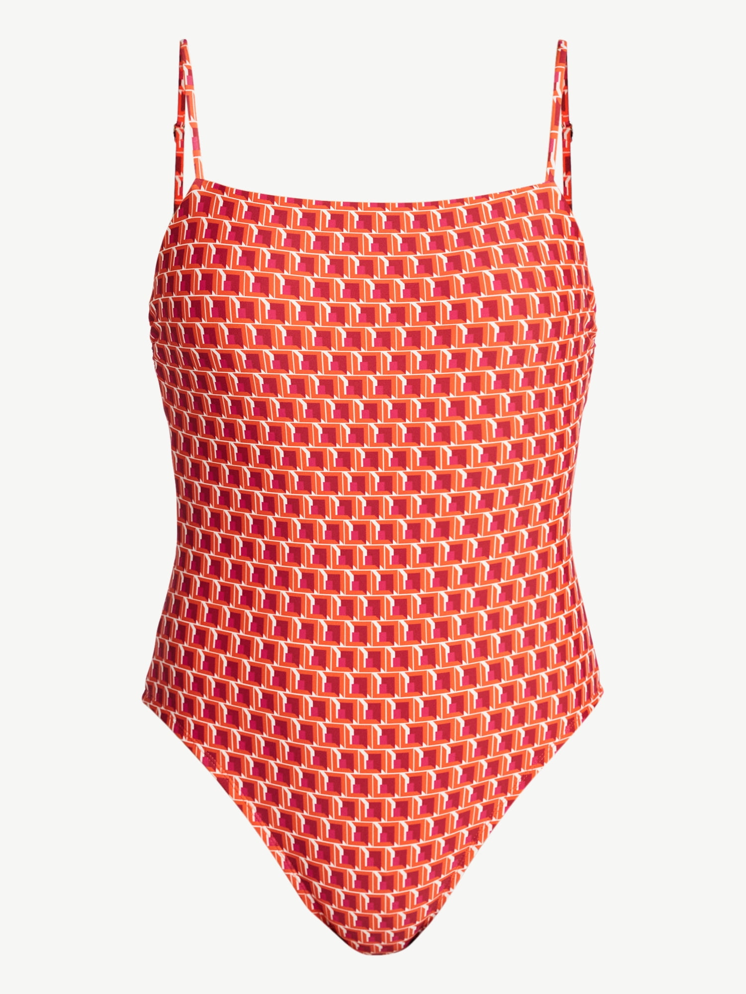 Time and Tru Women's and Women’s Plus Square Neck One-Piece Swimsuit, Sizes XS-3X, Family Swim