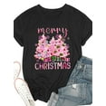 thumbnail image 3 of Woman Christmas Shirt Christmas Tree Graphic T-Shirt Casual Short Sleeve Black Top, 3 of 6