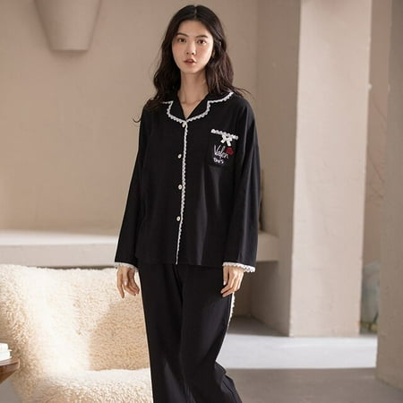 

QWZNDZGR Autumn HQ Combed Cotton Female Pajama Sets Elegant Women s Pyjamas Jacquard Sleepwear Loungewear Pijama Mujer Nightwear Homewear