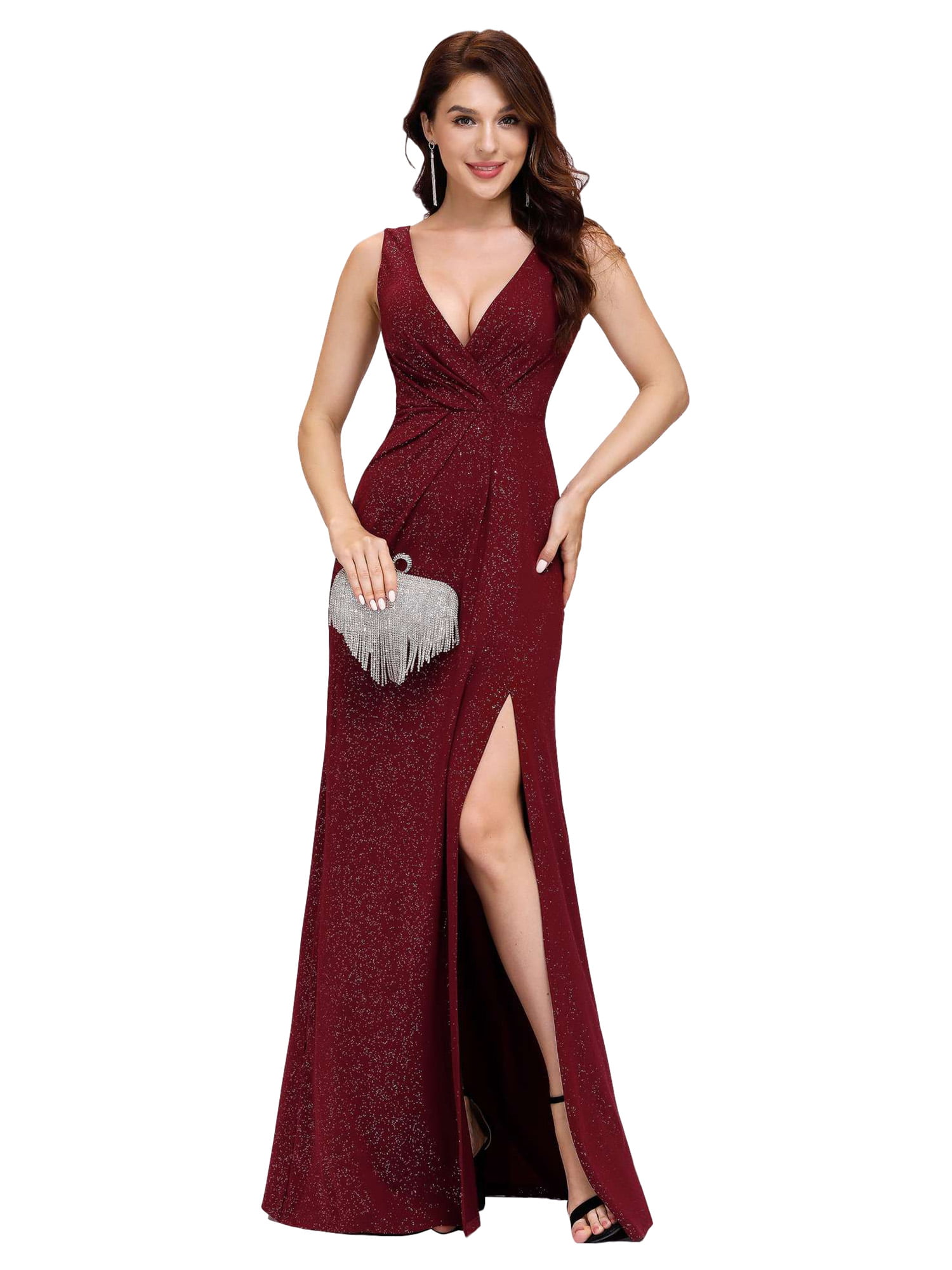 Ever-Pretty Womens Sleeveless V Neck Empire Waist Side Split Glitter Long Evening Dresses 07505 