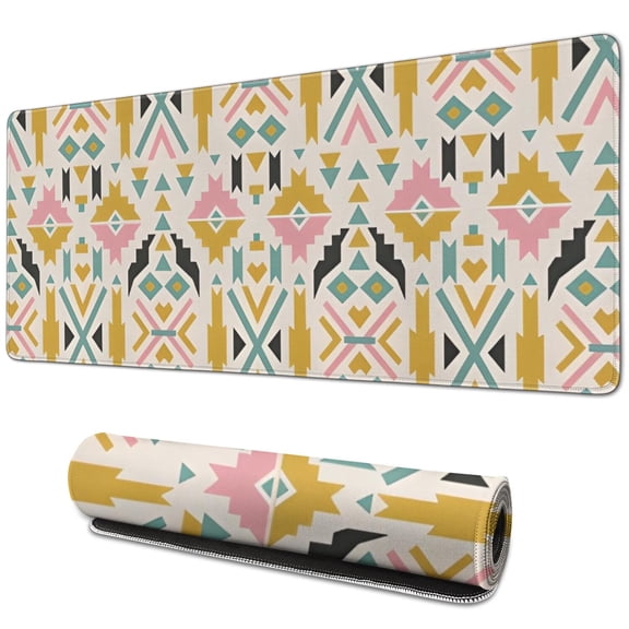 Long Mouse Pads for Desk,Multicolor Ethnic Geometric Pattern Desk Mats on Top Of Desks, Desk Mouse Pad Extra Large with 3mm Non-Slip Base and Stitched Edge for Gaming,Office,Work,Home 31.5"x11.8"