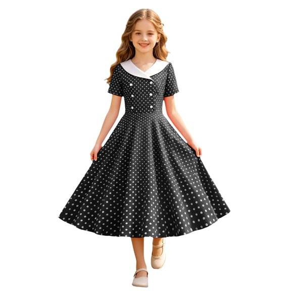 Tfken Comfy Dresses For Girls Soft Travel Holiday Girls A Line Dresses Polka Dot Print Casual Fashion Party Children Cute Clothes Size 5-6 Years