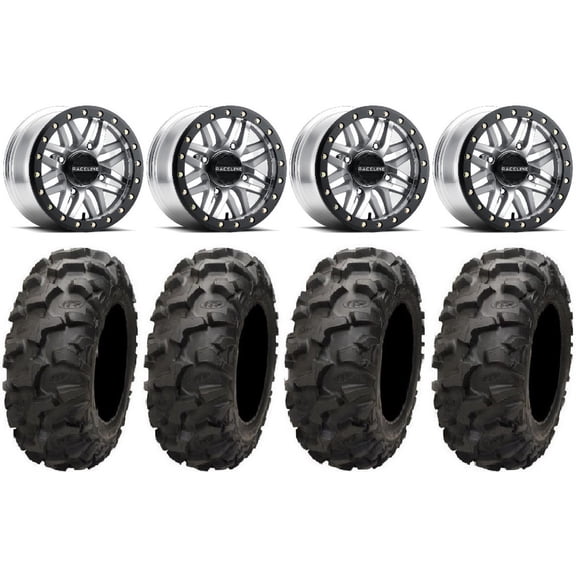 Raceline Ryno Bdlk 14" Mh Wheels 30" Blackwater Tires Kawasaki Mule Pro FXT