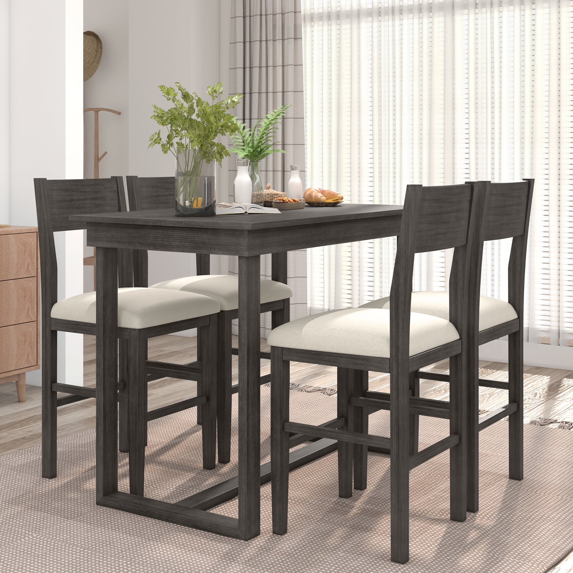Farmhouse Counter Height Dining Table Set for 4 Rectangular Dining