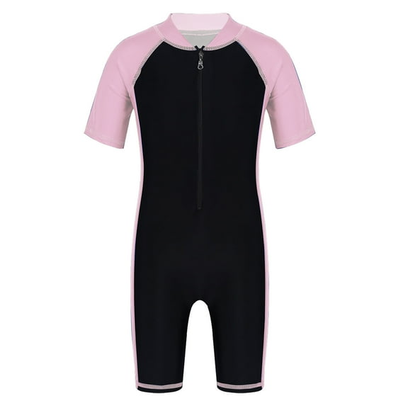Sxiwei Boys Girls One Piece Shorty Wetsuit Swimsuit Swimwear UPF 50 Sun Protection Bathing Suit Rash Guard Pink&Black 6