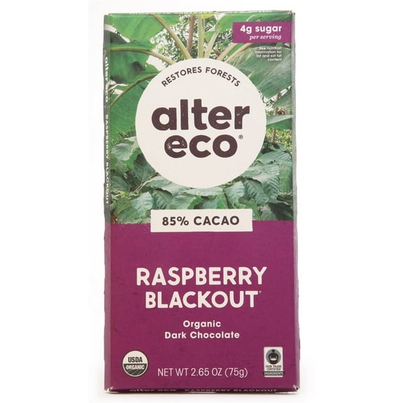 Alter Eco - Organic Dark Chocolate 85% Cacao Raspberry Blackout - 2.65 oz. Pack Of 12