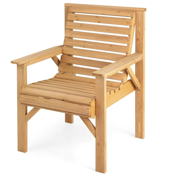 Gymax Fir Wood Chair Dining Inclined Backrest Garden Yard Indoor Natural Patio