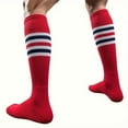 thumbnail image 4 of COUVER Unisex Cotton Bottom Cushion Striped Knee High Softball Sports Socks, Red/White/Navy, Medium, 1Pair, 4 of 8