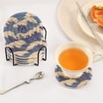 thumbnail image 3 of Yayeee 6 PCS Drink Coasters with Holder Set Woven Absorbent Round Tabletop Hot Pad, Blue Wave Pattern, 3 of 7