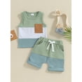 thumbnail image 3 of Musuos 2Pcs Baby Boy Summer Outfits 6 12 18 24M 3Y Sleeveless Contrast Color Pocket Tank Tops + Shorts Set Toddler Clothes, 3 of 10