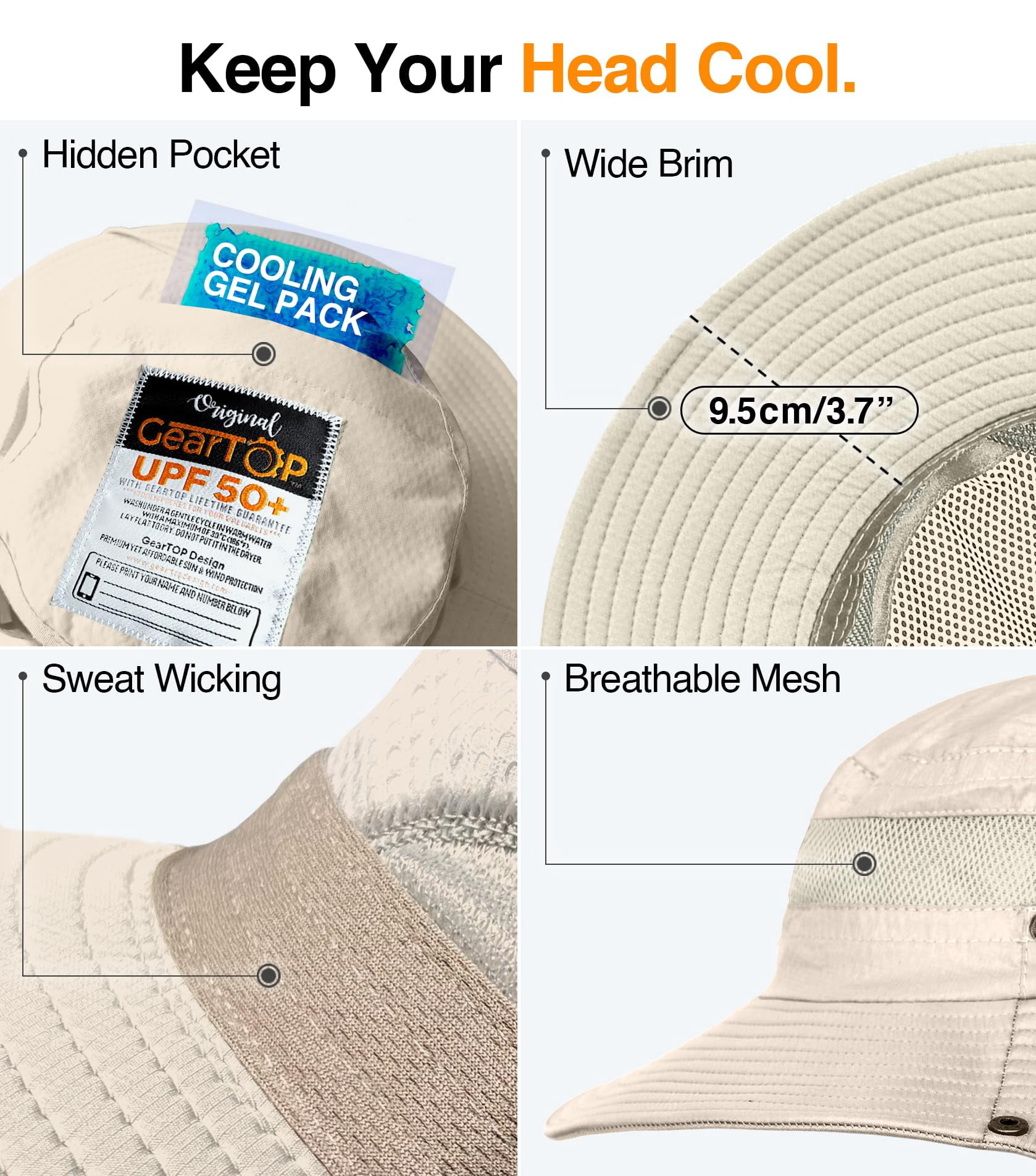 Pett Packable beach hat, sun hat, hunting hat for men and women, beige