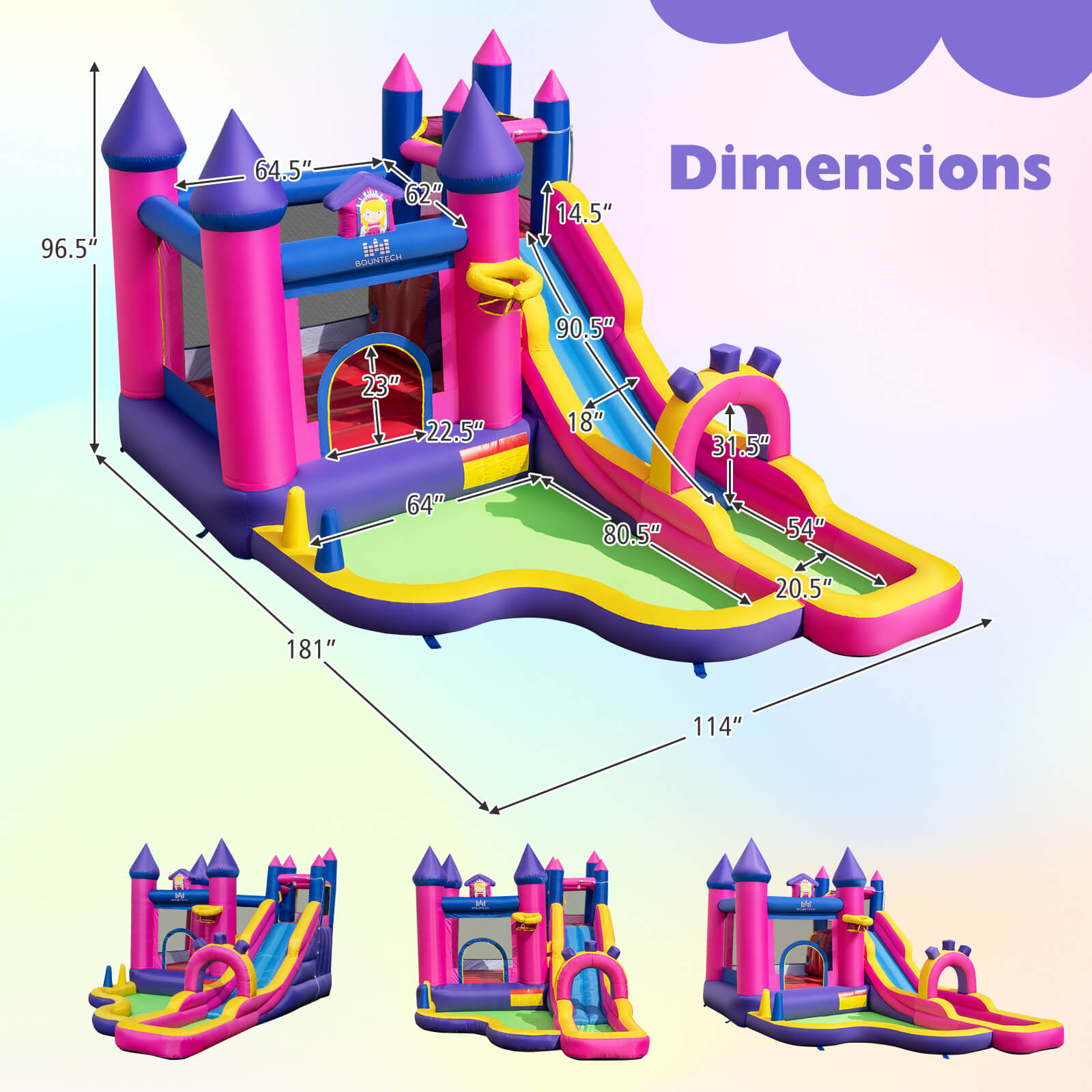 Costway Inflatable Water Slide with Climbing Wall Basketball Hoop Splash Pool 680W Blower
