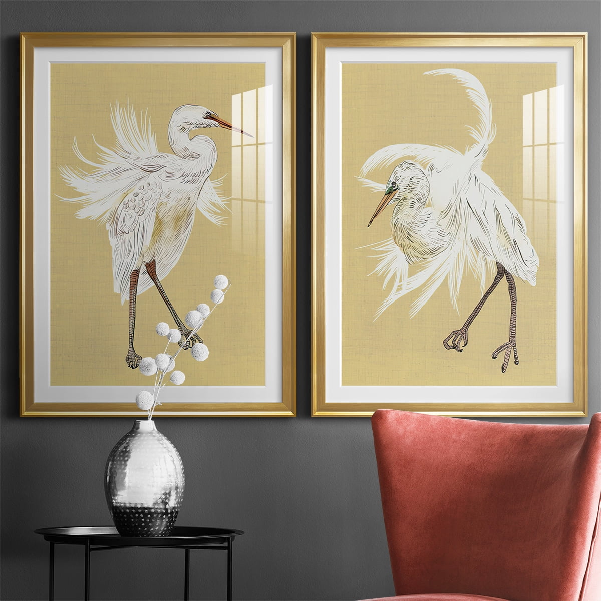 Wexford Home Heron Plumage V Premium Framed Print, 30.5" x 42.5" - Ready to Hang, Gold (Set of 2)