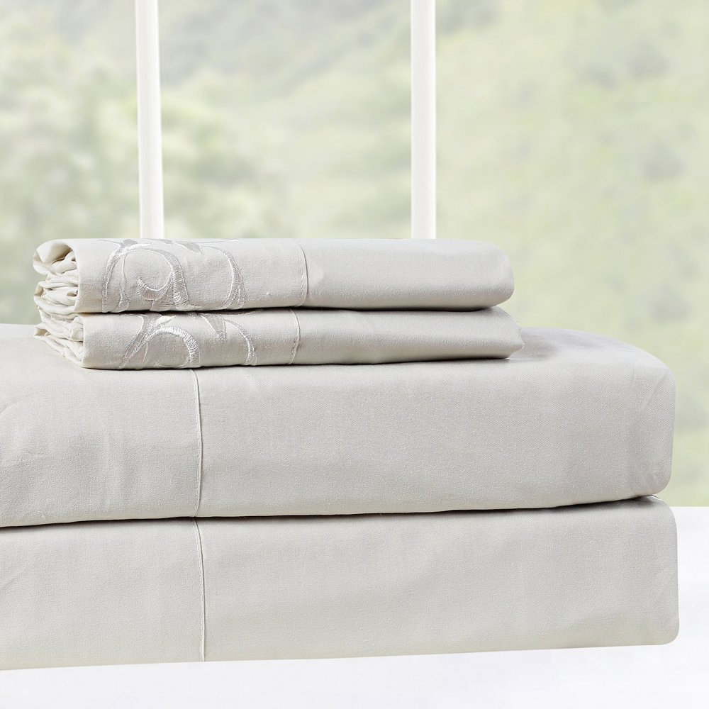 Cozy Home Embroidered Microfiber Sheet Set Ivory