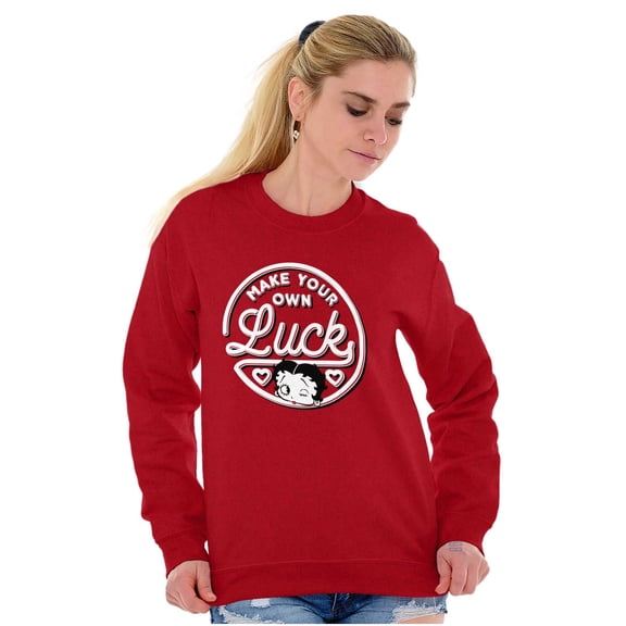 Betty Boop Your Own Luck Girl Power Women Crewneck Sweatshirt Brisco Brands L