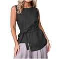 thumbnail image 5 of Ashirexll Summer Tops for Women Women Round Neck Sleeveless Waist Asymmetrical Hem Solid Color Casual Blouse Top, 5 of 7