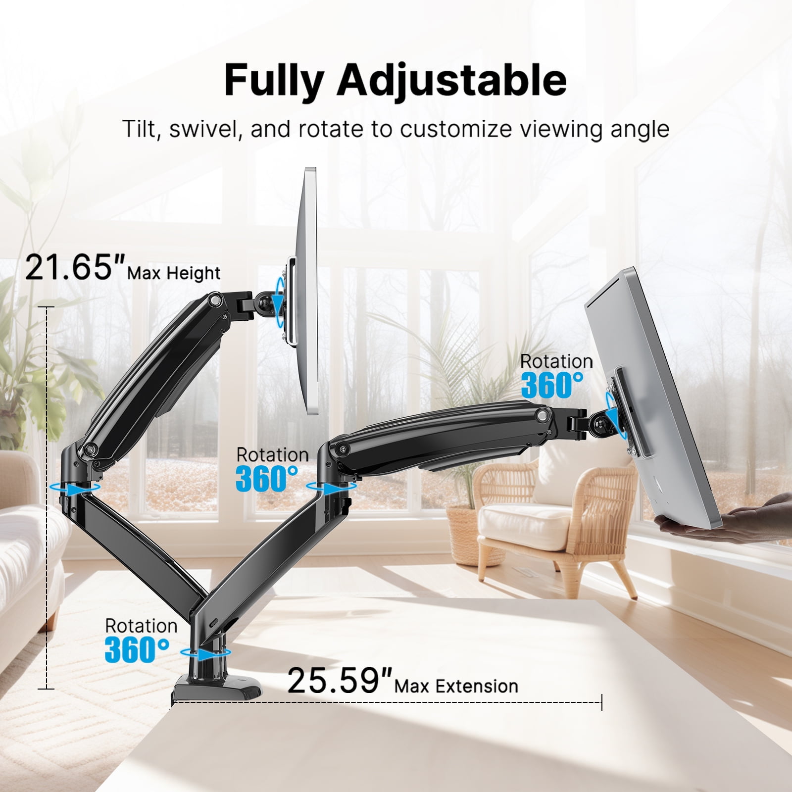  HUANUO Dual Monitor Stand, Max Load Capacity 22 lbs, Dual  Monitor Mount Holds Screens up to 30 inches, Dual Monitor Arm with Height  Adjustable, Tilt, Swivel, Rotation, VESA 75/100mm : Electronics