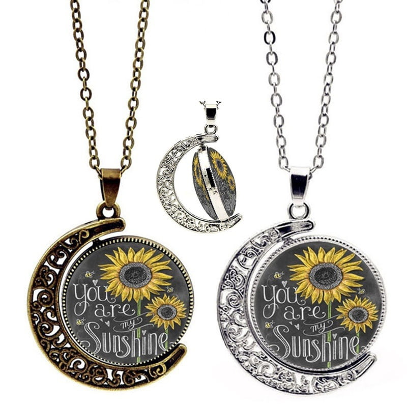 GiftJewelryShop Bronze Retro Style I Love Bingo Sun Flower Pendant Charm Necklaces