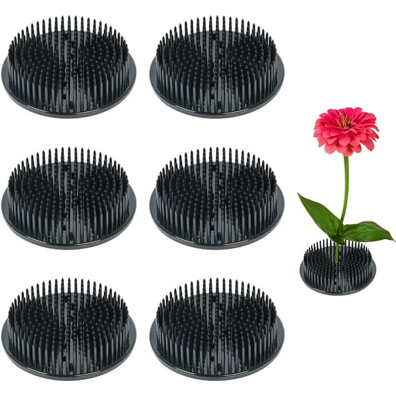 6 Pirces Flower Frog, 2.55" Plastic Flower Pins, Flower Frogs for Arrangements with 3 Mini Suction Cups for Plant Fixation, Flower Arrangement, Flower Decoration, Black