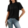 thumbnail image 4 of WIHOLL Womens Summer Tops Puff Sleeve Shirts Mock Neck Pleated Business Work Blouses Casual Summer Workout Outfits, 4 of 11