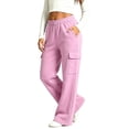 thumbnail image 3 of Efsteb Girls Wide Leg Sweatpants Elastic Waisted Baggy Sweat Pants Straight Leg Athletic Joggers with Pockets (Rose Gold,5-6Years), 3 of 8