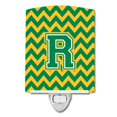 thumbnail image 1 of Carolines Treasures CJ1059-RCNL Letter R Chevron Green & Gold Ceramic Night Light, 1 of 1