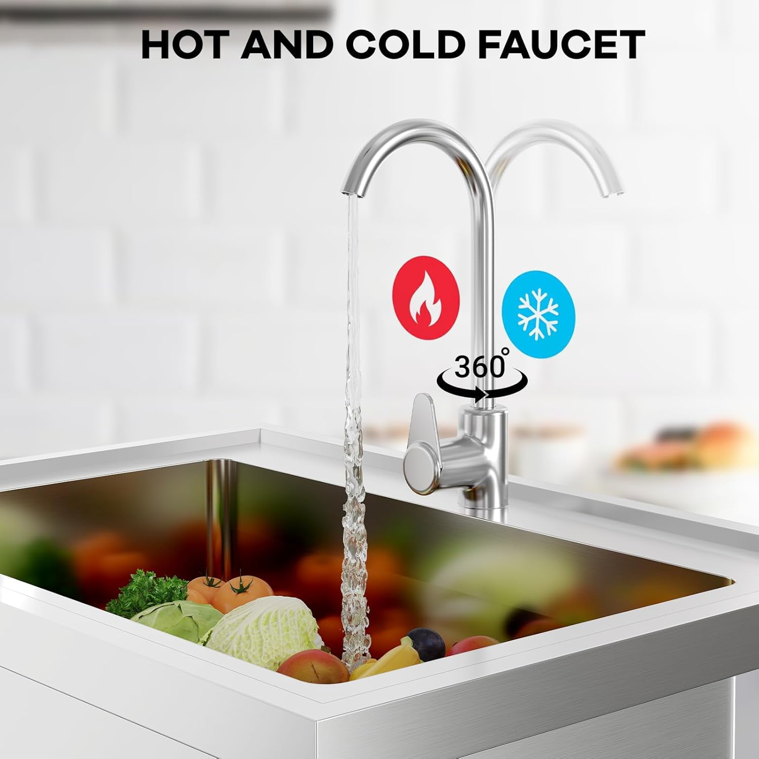 EastVita Stainless Steel Free-Standing Single Bowl Utility Laundry Sink with Faucet, Drainboard, Storage and Hot/Cold Water Plumbing for Restaurant, Workshop