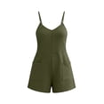 thumbnail image 5 of Rompers for Women Waffle Summer Casual Sleeveless Short Overalls Spaghetti Strap Shorts Jumpsuit with Pockets Army Green, 5 of 9