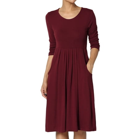 TheMogan Women's S~3X 3/4 Sleeve Stretch Jersey Pleated Waist Babydoll Dress