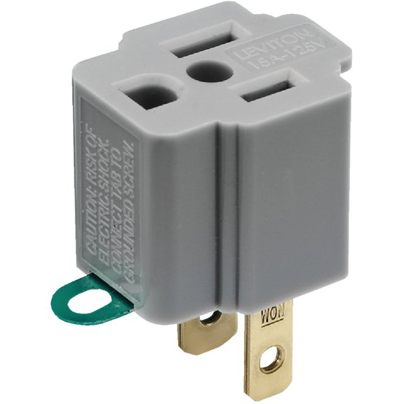 Leviton 028-274 15A 125V Gray Grounding Cube Tap Outlet Adapter