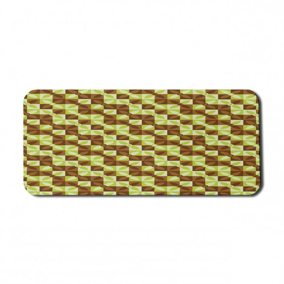 Retro Computer Mouse Pad, Geometric Blossoms in Bi-color Design Nature Elements Squares Layout, Rectangle Non-Slip Rubber Mousepad X-Large, 35" x 15" Gaming Size, Yellow Green Chocolate, by Ambesonne